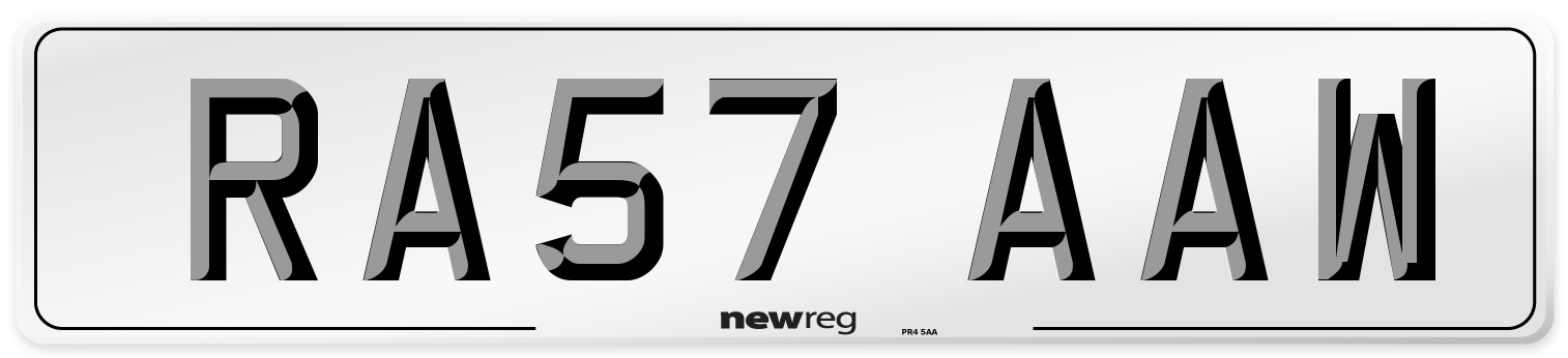 RA57 AAW Number Plate from New Reg